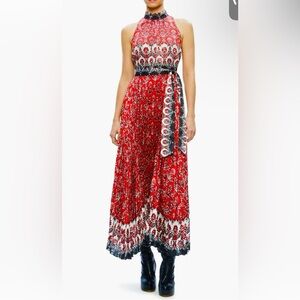 $895 NWT Alice + Olivia Mertie in Allure Print Tie Waist Sleeveless Maxi…